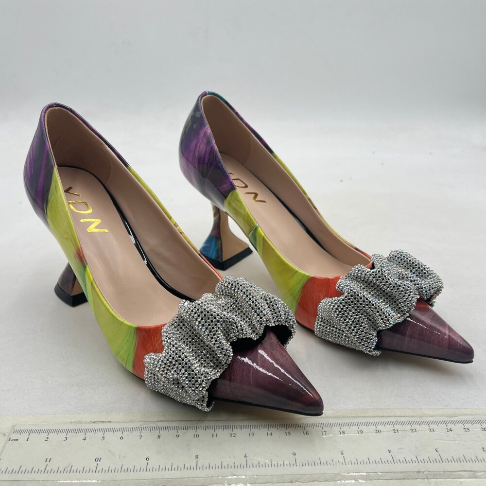 Ydn Colorful Feather Print Pointed Toe Slip On Pu… - image 4